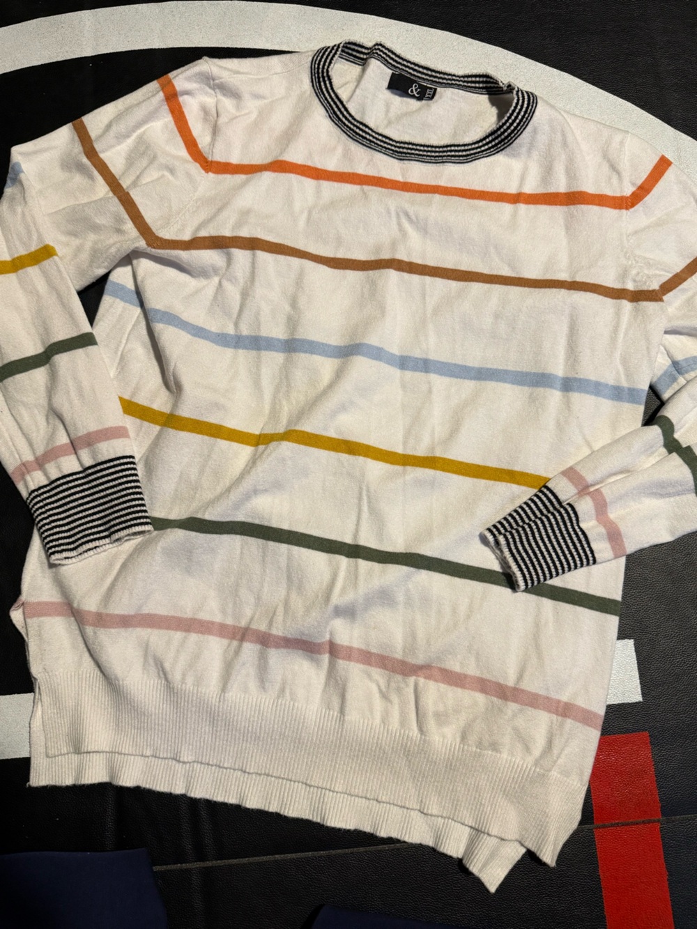 Striped Crewneck Sweater - White with Multicolor Stripes